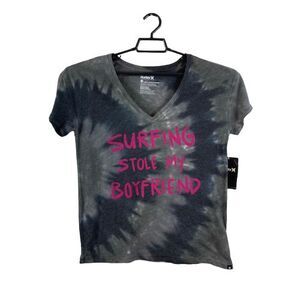 Hurley Womens XS Tie Dyed Surfing Stole My Boyfriend V neck T shirt